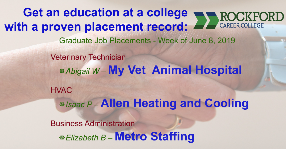 Job Placements as Veterinary Technician, HVAC/R and Business Administration