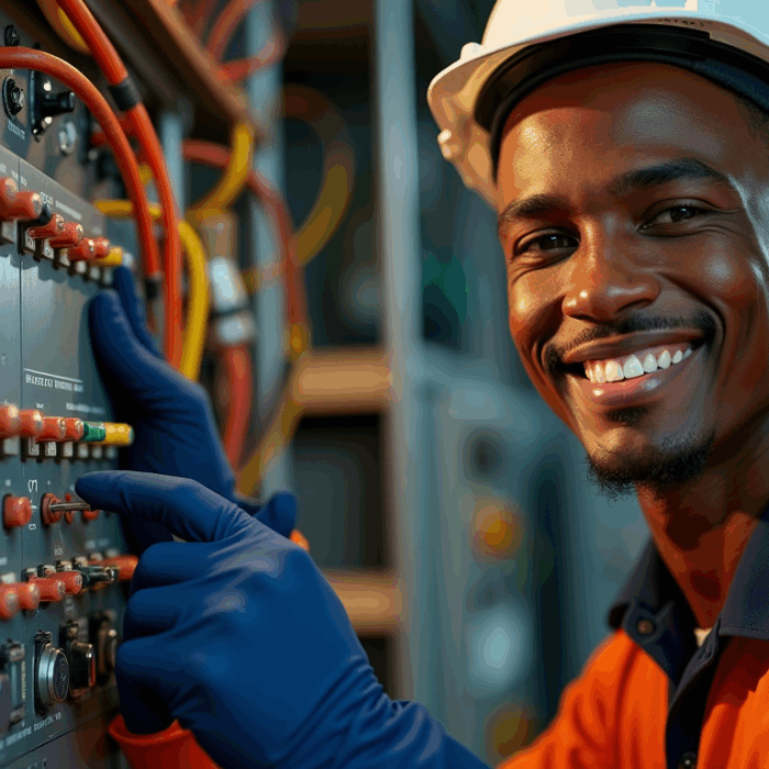 An electrical technician at work