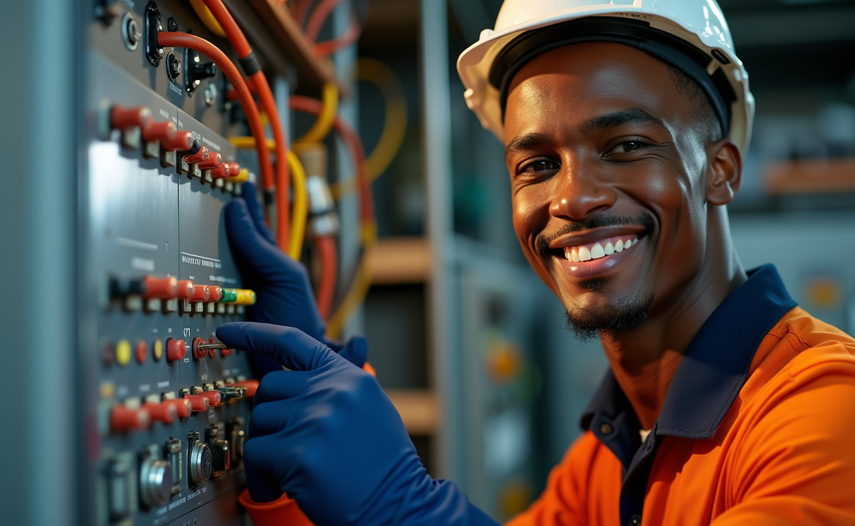 An electrical technician at work