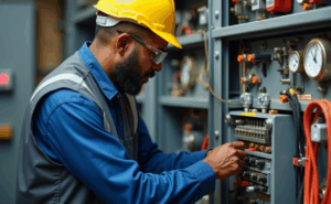 an electrical technician student working on electrical nodes