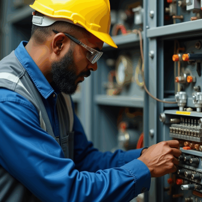 an electrical technician student working on electrical nodes