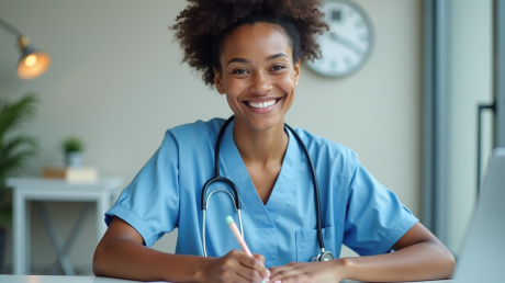 a medical assistant sitting down